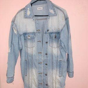 Distressed Long denim jacket